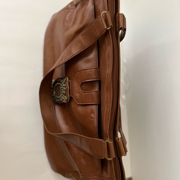 AnaFirenze Brown Tote Bag SyntheticLeather BuckleAccent Zip/Snap ClosureFLAWED - Picture 5 of 16